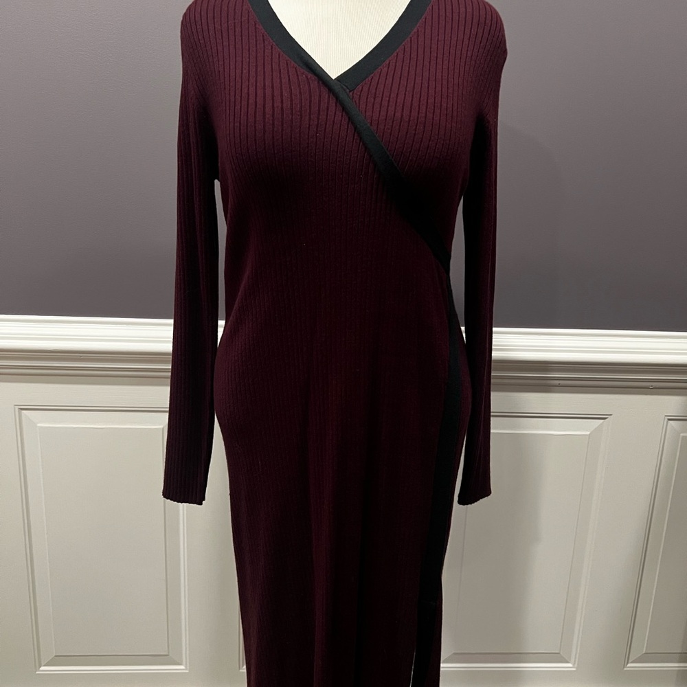 41 Hawthorn Red Ribbed Faux Wrap Dress